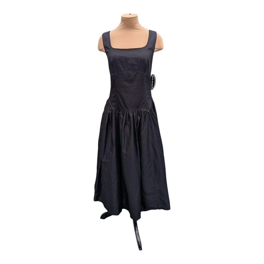 Scoop Women’s Cotton Maxi Dress with Bow Back Size S Black Soot NWT Minimalist